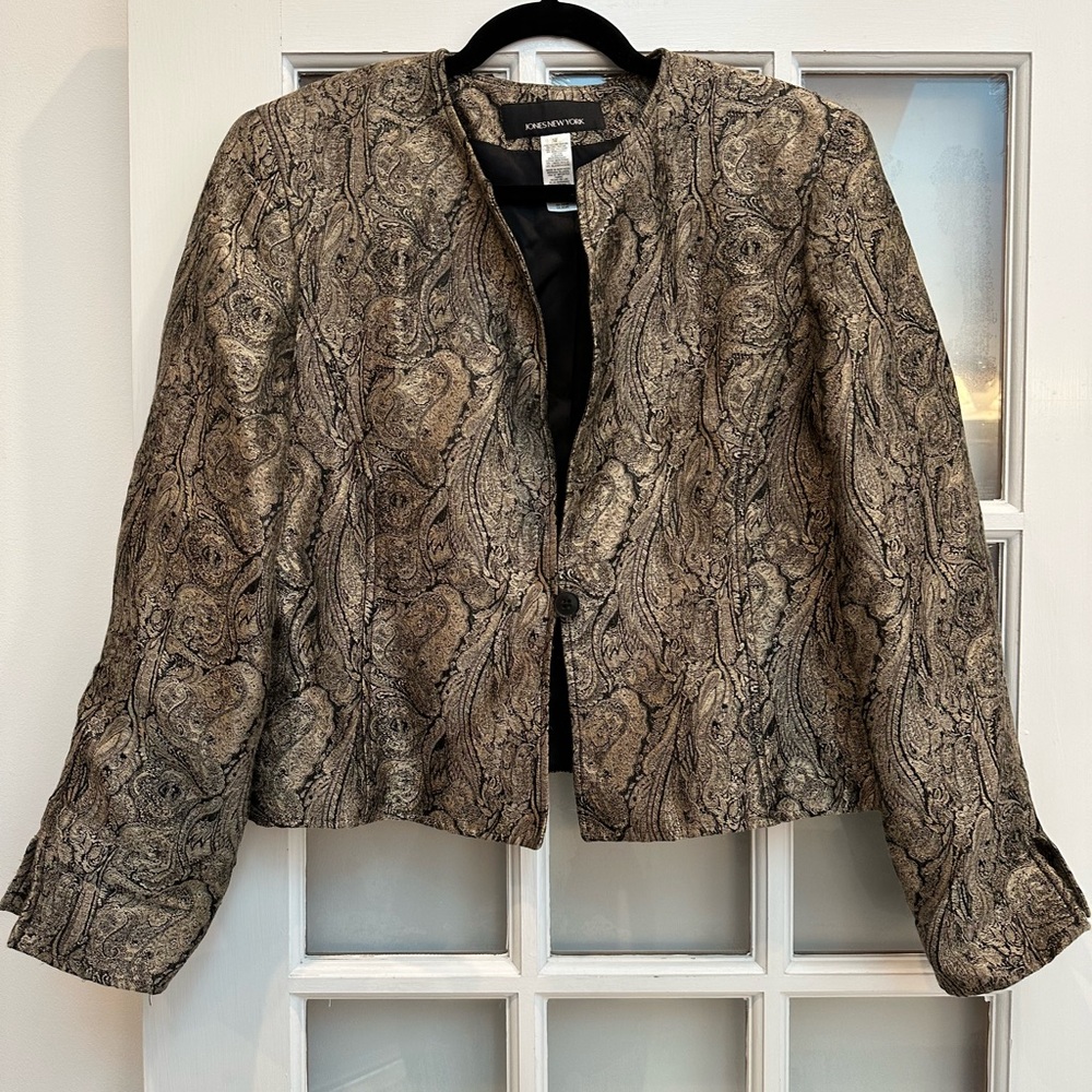 Vintage Jones New York Candlelight Paisley Glam Rock Linen Silk Blazer Size 12
